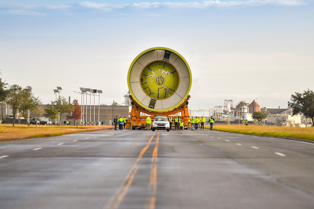 SLS Liquid Hydrogen Tank Test Article Moved at NASA’s Michoud Assembly Facility